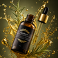 Bottle of Naiga Naturals Beard Growth Oil with dropper and rosemary leaves on a dark background